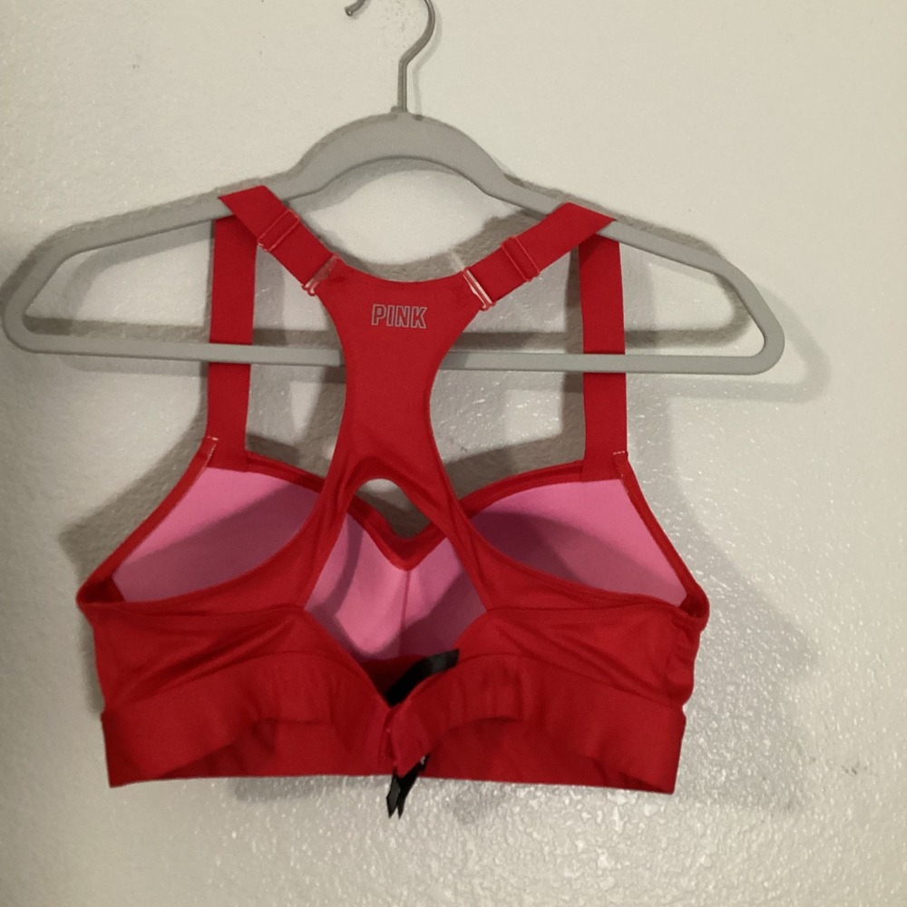 PINK Victoria's Secret Racerback‎ Sports Bra Red Adjustable Straps - Picture 3 of 4